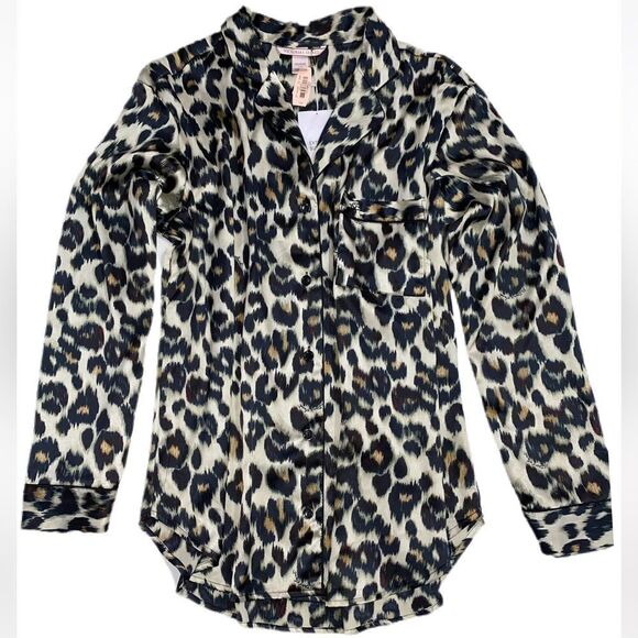 Victorias Secret Supersoft Satin Leopard print Jacket & pants pajama set Large - Picture 4 of 8